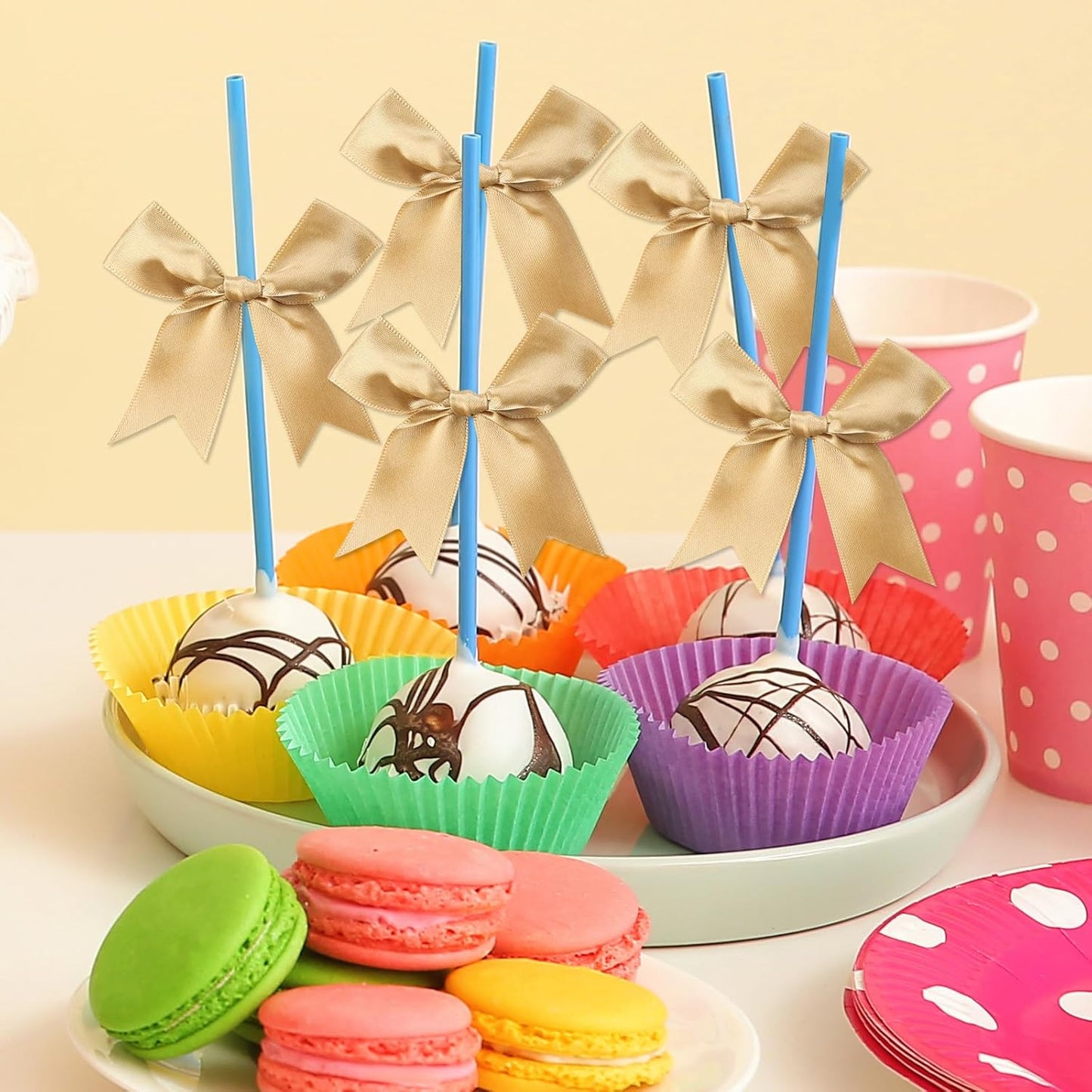 Feluwi Golden Gift Wrap Bows (50 Pcs) - 3.3 Inch Elegant Plastic-Free Bows for Christmas Gifts, Birthday Presents, Wedding Friendly Party Supplies, Baby Shower, Gift Bags Decorative Accessories