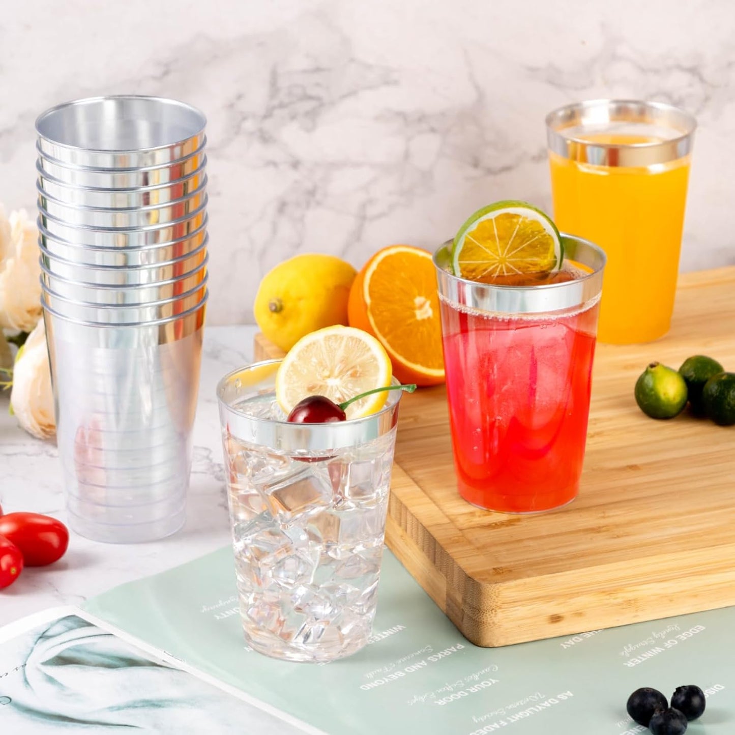 Goodluck 100PCS 12oz Silver Plastic Cups for Party, Disposable Silver Cups, Plastic Cocktail Glasses for Wedding Thanksgiving, Christmas, and Parties