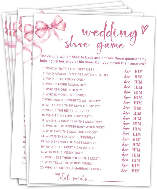 Pink Bow Wedding Shower Games Cards, Bridal Shower Games 30 Guests, Engagement Party Wedding Game for Reception Dinner Activities/HL 002