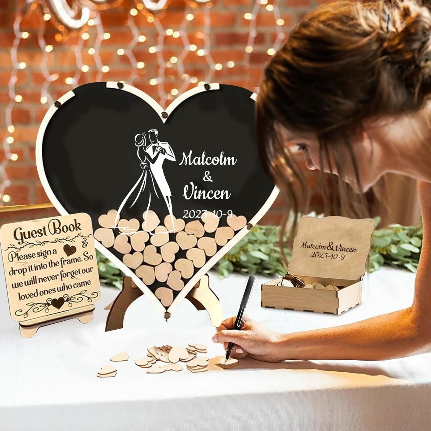 Personalized Wedding Guest Book Alternative Custom Name & Date Guestbook Sign Customized Guest Book Drop Box Decor for Wedding Anniversary Party Birthday(Style 7)