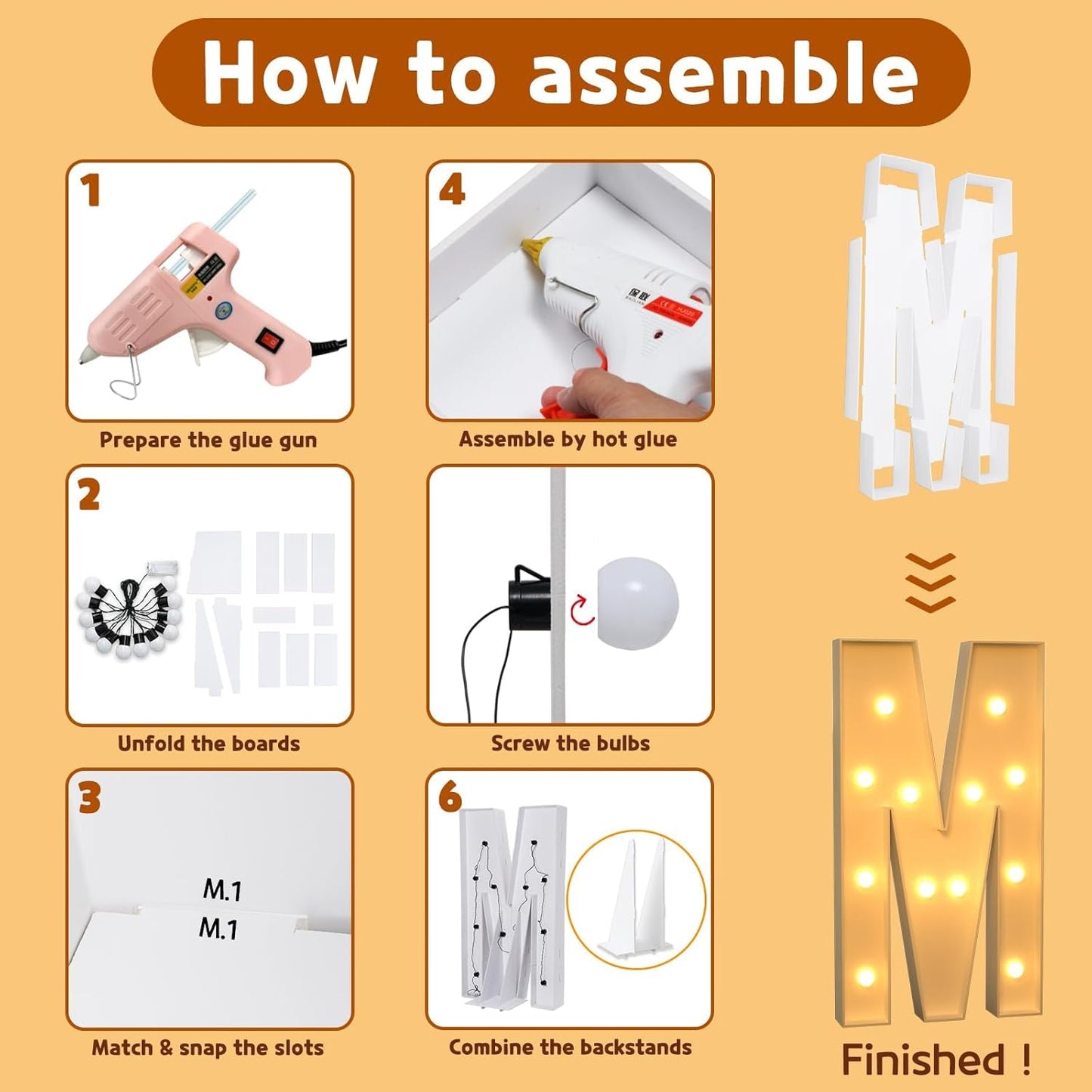 imprsv Marquee Light Up Letters, 4FT Mosaic Letters with Light for Baby Shower Graduation Party Decor, Large M for Engagement Wedding Party Decorations (Need to Assemble)