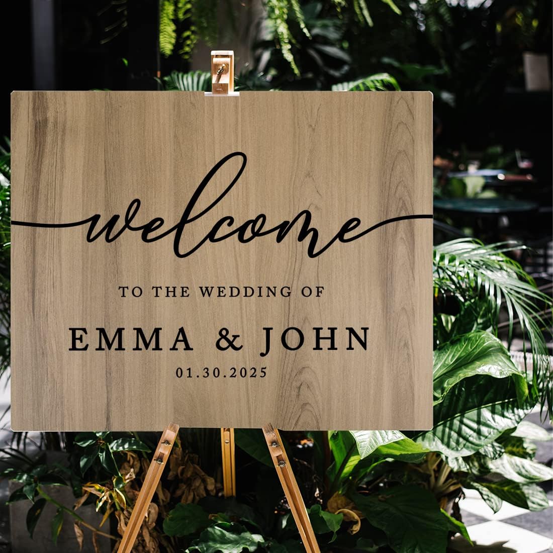 Andaz Press Large Wooden Welcome Sign for Wedding, Rustic Welcome Sign 16" x 20" Custom Names & Date, Woodland Wedding Signage, English Oak MDF Wood Finish Wedding Reception Indoor Outdoor Signs