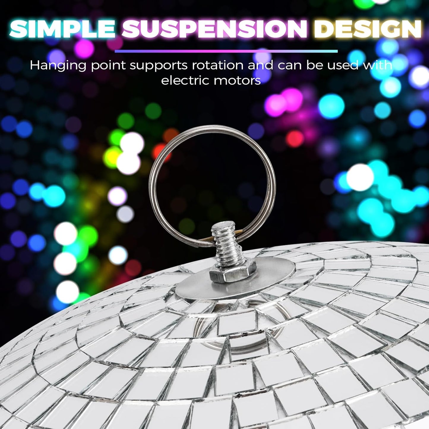 16inch Large Mirror Disco Ball - Hanging Big Disco Ball for Party Decorations, DJ Clubs, Weddings, Bars, Holiday Events, and Stage Decor with 15pcs Replacement Mirrors