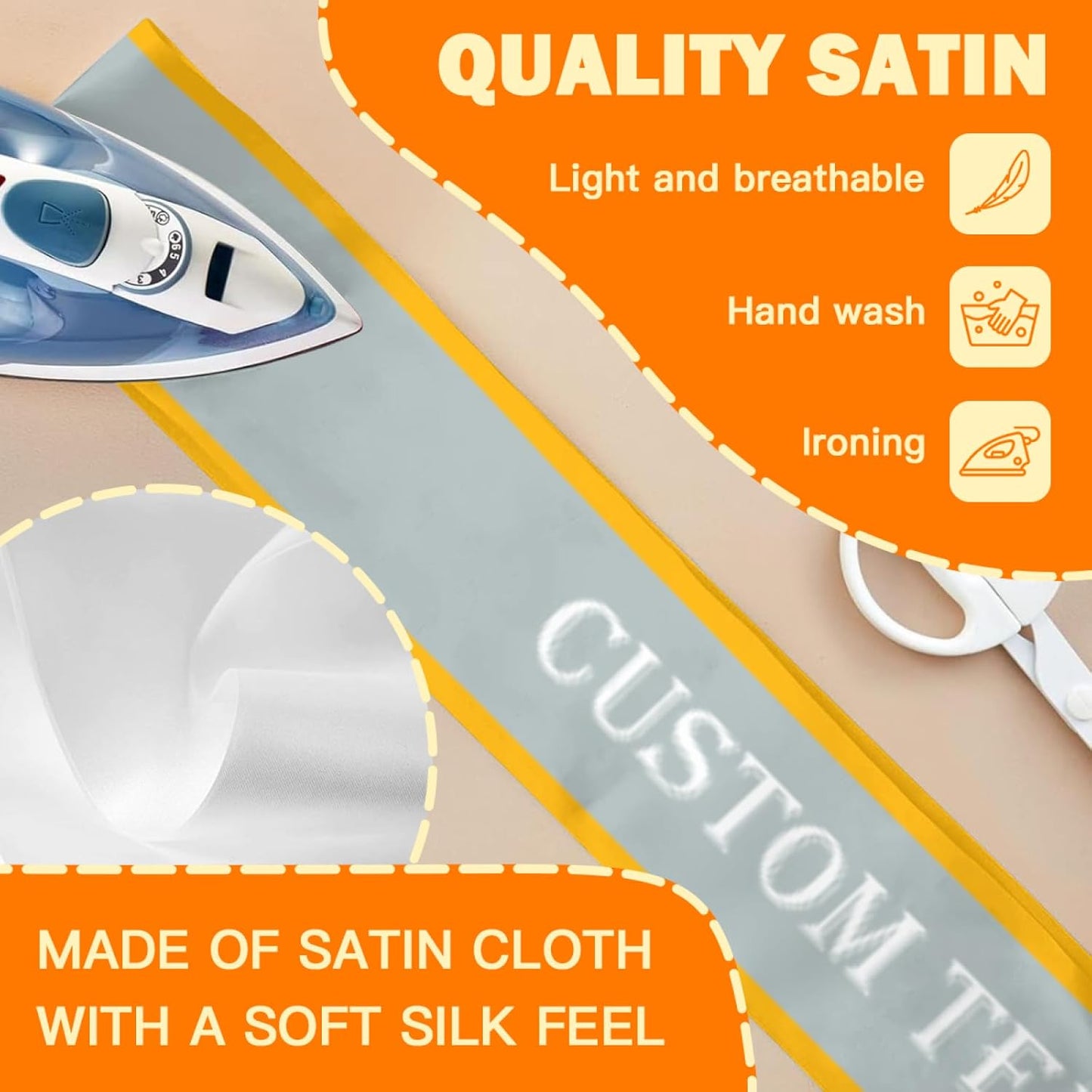 Custom Sash,Personalized Birthday Sash with Text Photo,Customized Bachelorette Sash Quote Sash Bride to Be Sash Color Optional (With decorative edge, Sliver)