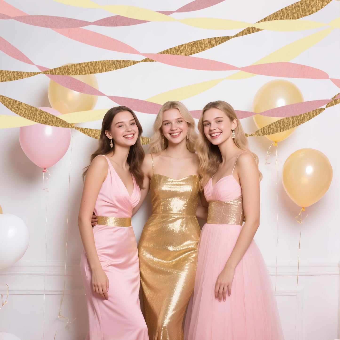 Riqiaqia Streamers Party Decorations,8 Rolls Pink Gold Crepe Paper Streamers for Wedding, Birthday
