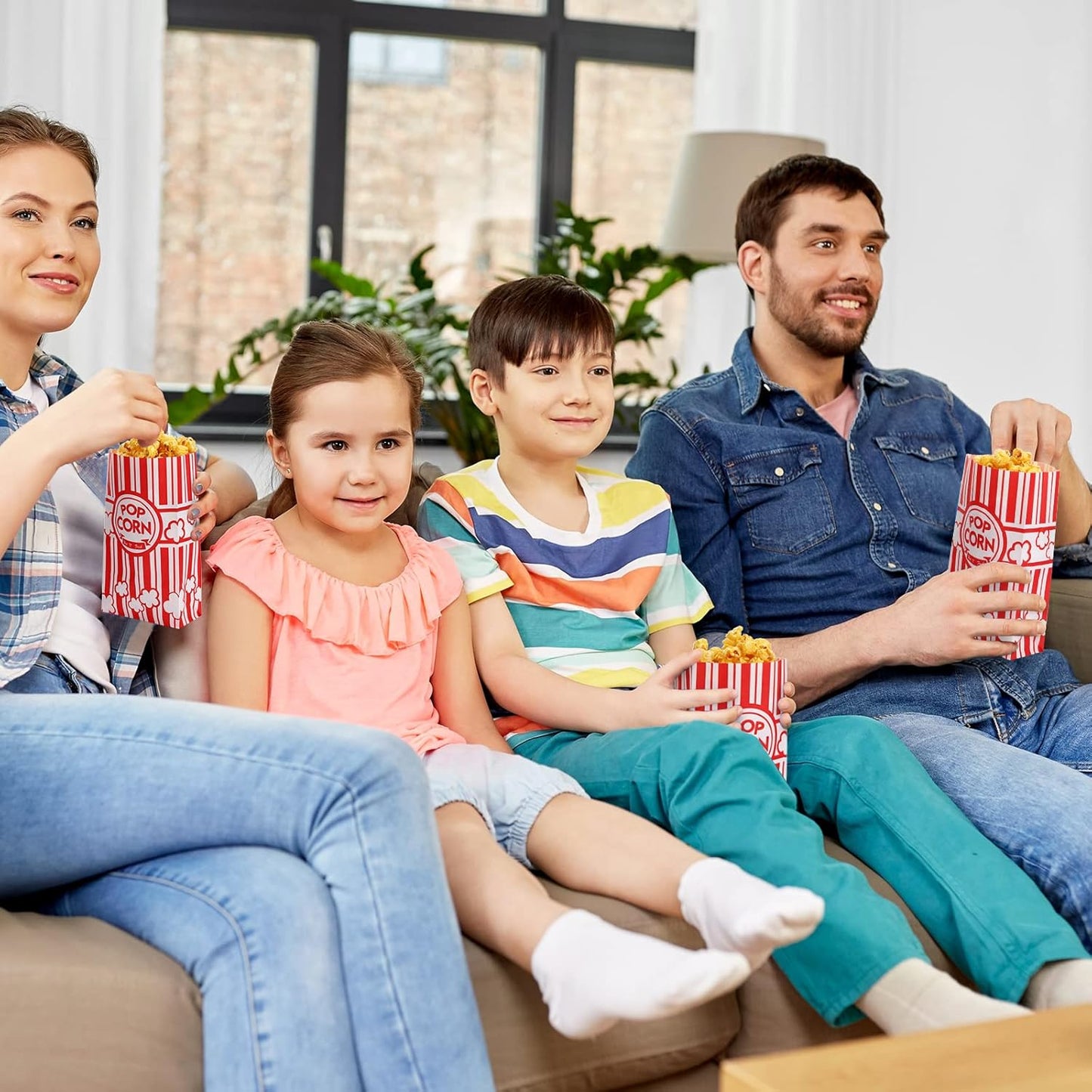 300 Pcs Paper Popcorn Bags Bulk 2 oz Large Flat Bottom Boxes Red and White Disposable Container Sleeve Movie Night Popcorn Bucket for Retro Movie Themed Party Carnival Supplies (Red and White)