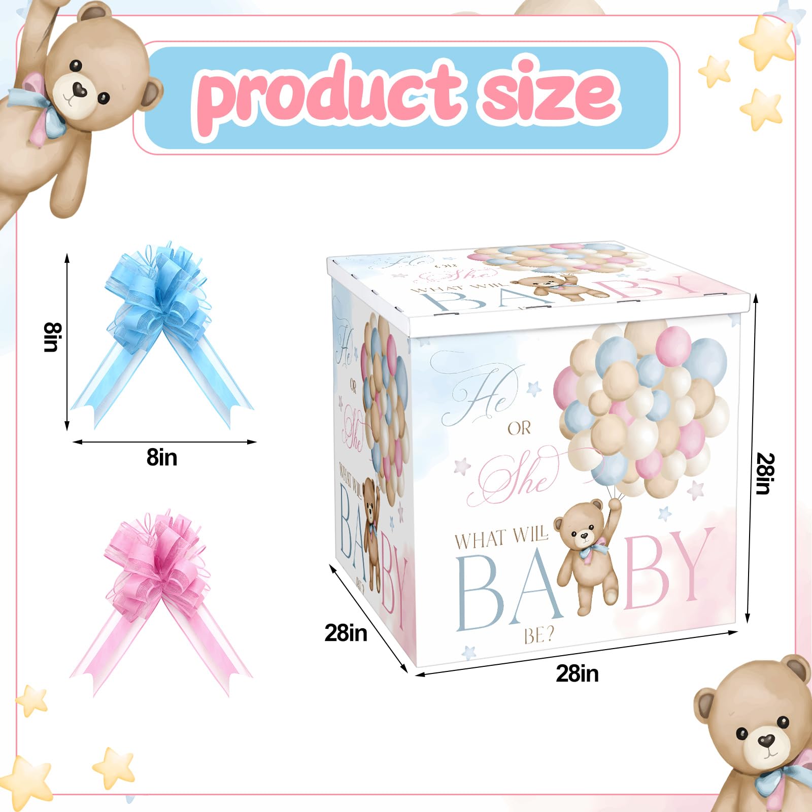 AmazingSpark 28in Giant Gender Reveal Gift Box with Lid Kit Oversized Gender Reveal Balloon Box