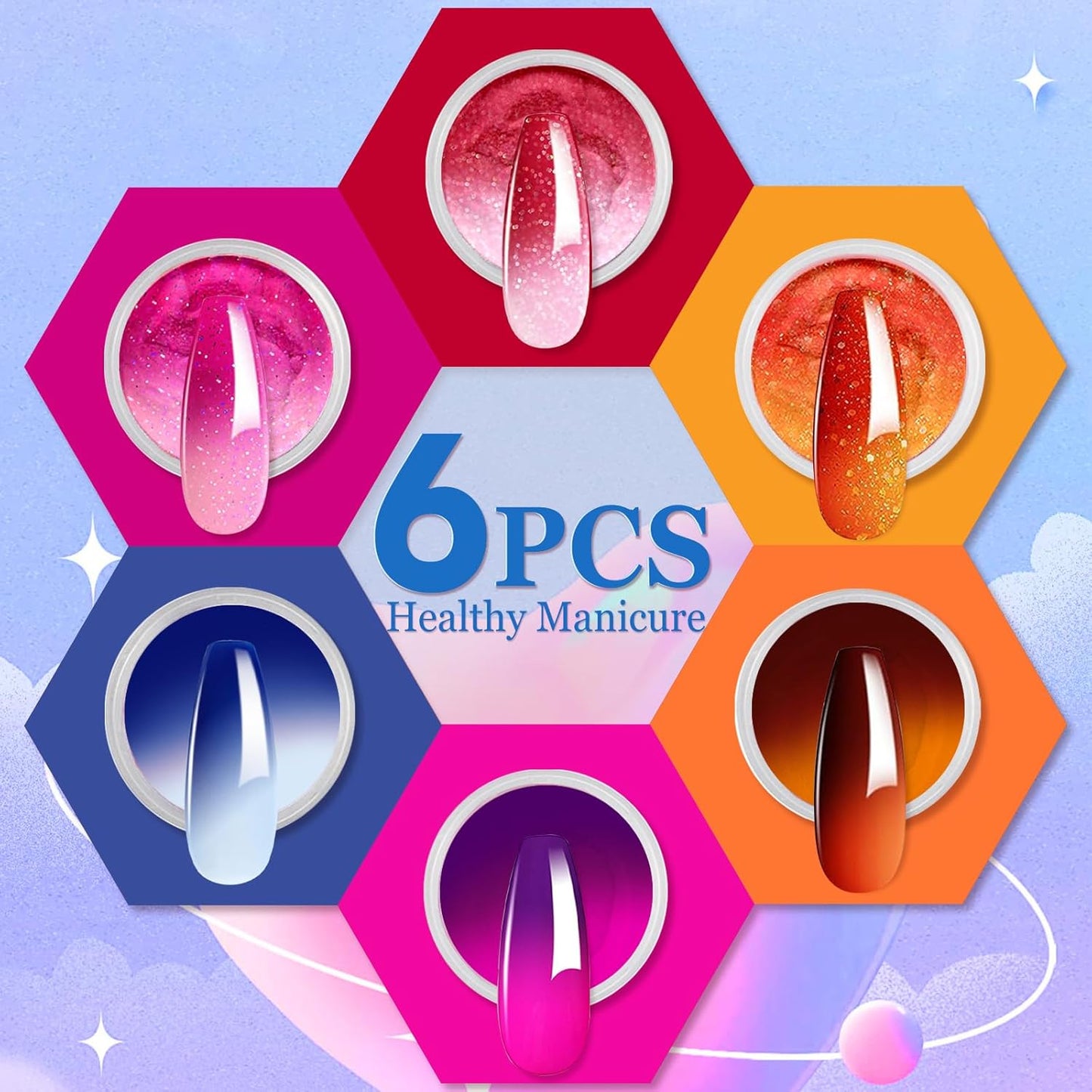 Color Dip Powder Set, 6 Colors Mood Changing Dip Powder Color Change, Glossy Nail Art Manicure DIY Salon Home Gift for Ladies (YYSDDPS-No.12-6PCS)