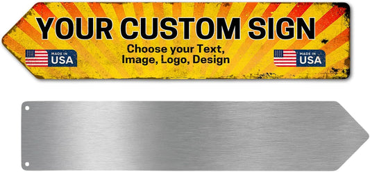 Custom Left Arrow Metal Sign by DC | Directional Signs for Indoor & Outdoor Use | Personalized Rust-Free Metal Yard Display | Customized Weatherproof Road Arrow Marker | Multiple sizes | Made in USA