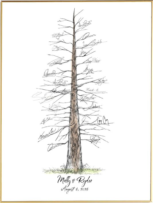 Guestbook Tree Signature Pine Tree with Watercolor for Wedding, Guest Books Guest Sign in