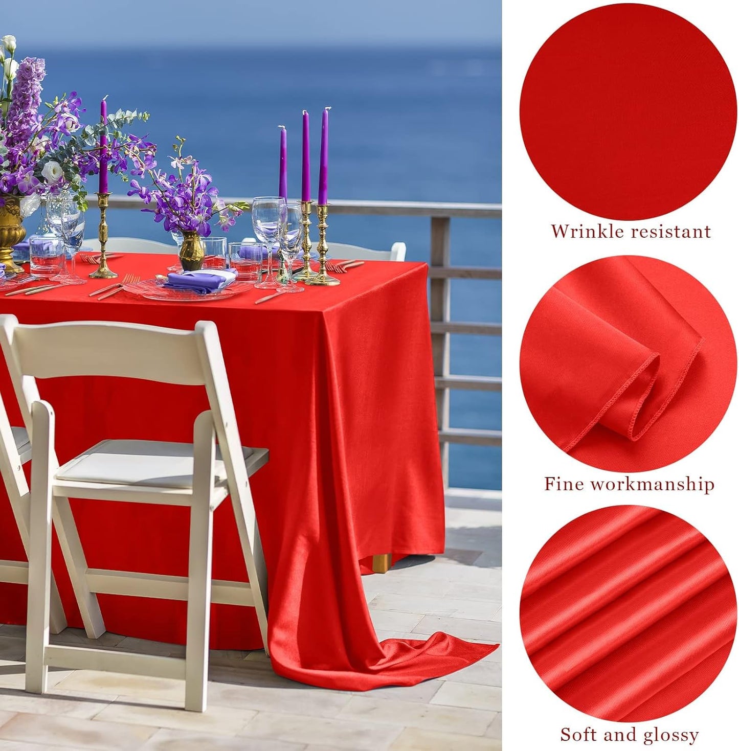 TURSTIN 4 Packs Satin Tablecloth 102 x 58 Inch Overlay Satin Table Cover Rectangle Bright Silk Tablecloth Smooth Fabric Table Decoration for Wedding Banquet Party Events, Red