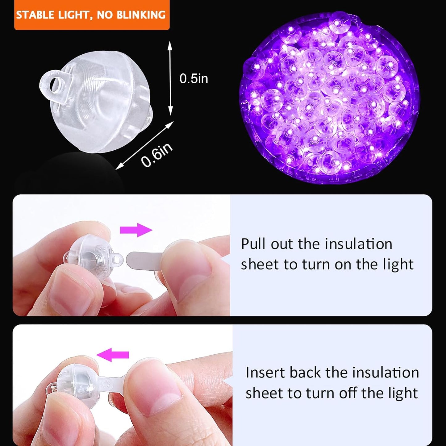 200PCs Balloon Lights, Long Standby Time Mini Ball Light, Mini Led Lights for Paper Lantern, Easter Eggs and Party Wedding Birthday Festival Christmas Decoration (Glow steadily Purple)