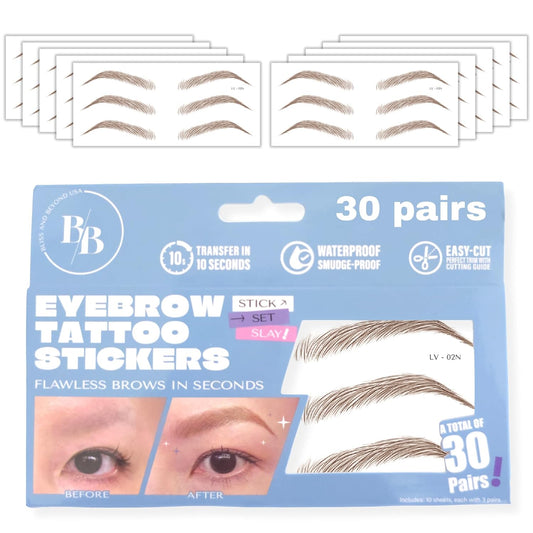 Bliss and Beyond USA Eyebrow Tattoo Stickers Waterproof – 30-Pair Deluxe Box | Realistic Hair-Like Temporary Brows for Alopecia, Cancer, and Hair Loss (Brown, Natural Las Vegas)