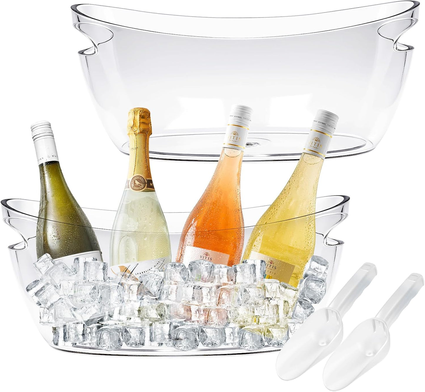 Ice Buckets for Parties, Ice Bucket 2 Pcs Acrylic Champagne Beverage with 2 Ice Bucket Scoop for Champagne Beer Sparkling Wine Cocktails 5L (Clear)