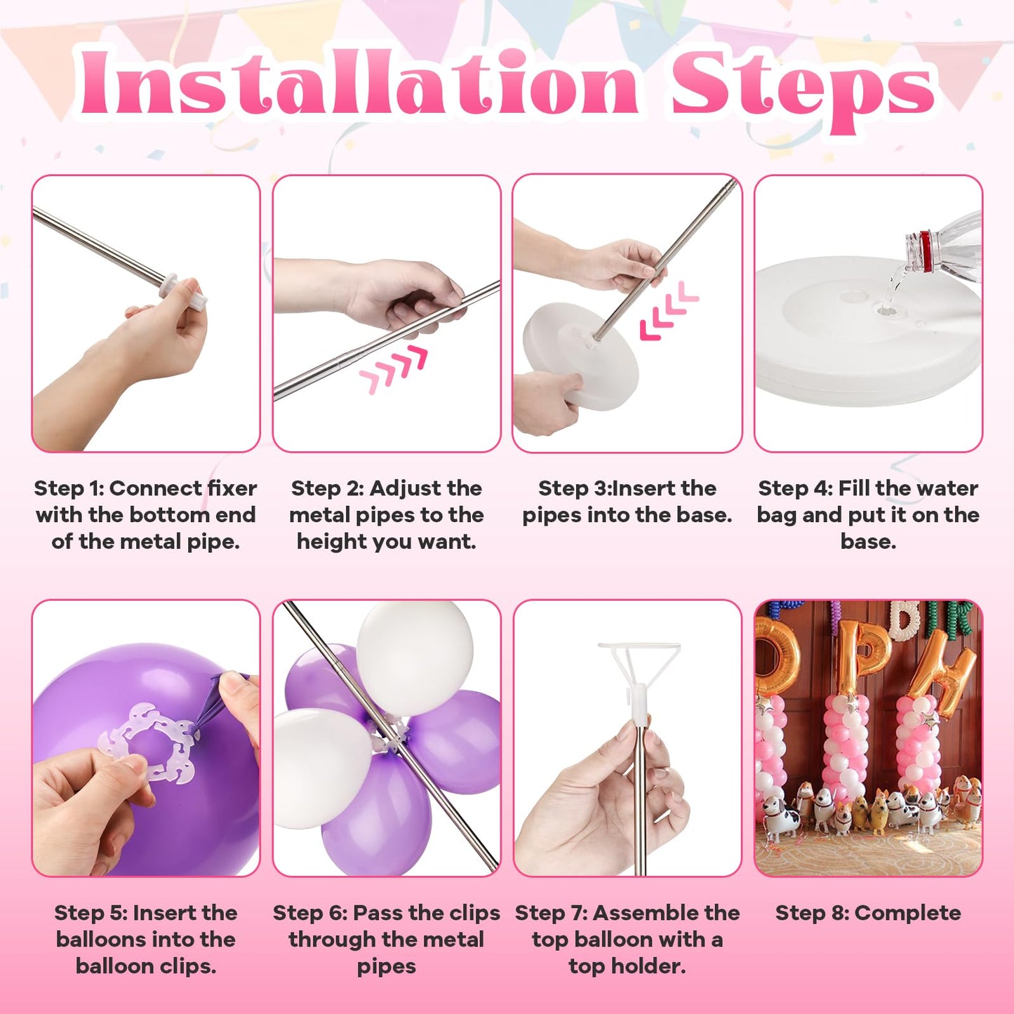Voircoloria Balloon Stand Kit Set of 2, 7FT Adjustable Height Balloon Column Kit for Floor with