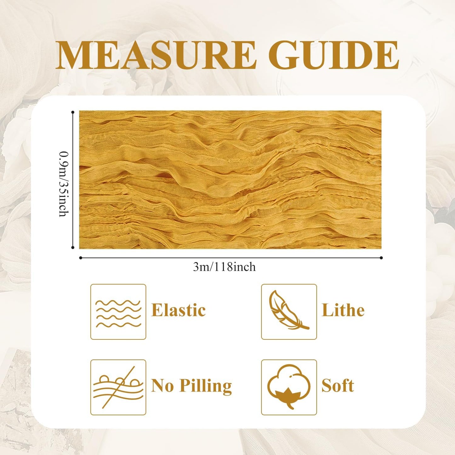 Asee'm 6pcs Cheesecloth Table Runner 120 Inches Long Gold Boho Gauze Cheese Cloth Runner 10FT Rustic Sheer Table Runners for Christmas Wedding Party Baby Shower Spring Easter Decoration