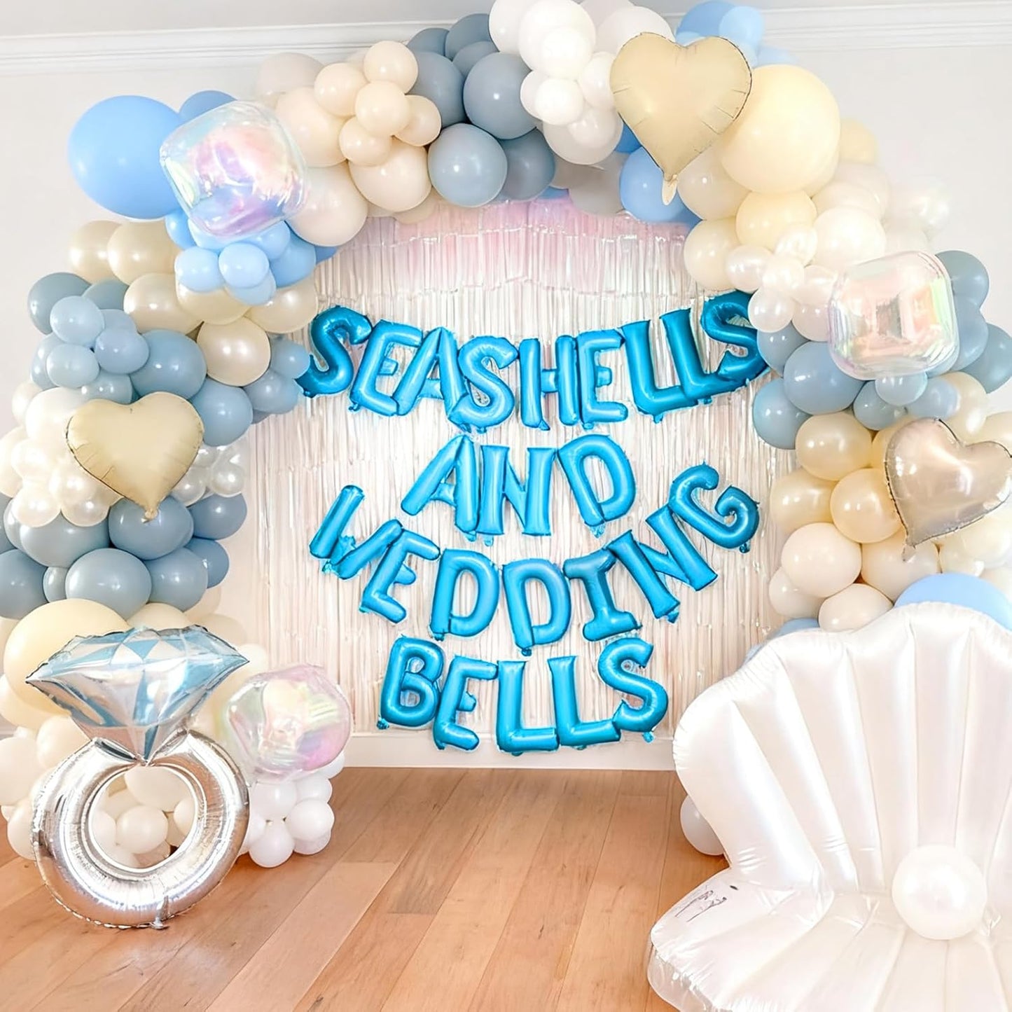 Seashells and Wedding Bells Balloon Banner Bachelorette Party Decorations Blue Alphabet Letter Foil Balloons with Straw for Beach Last Toast on the Coast Bridal Shower Decorations