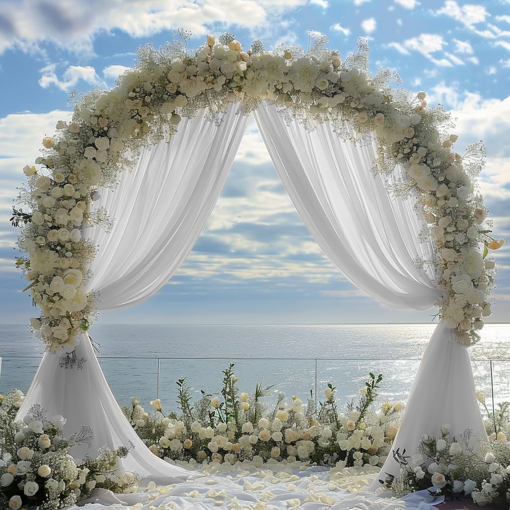 Wedding Arch Draping Fabric 3 Panels 28.7" x 20FT White Sheer Chiffon Backdrop Drapes for Wedding Ceremony Birthday Party Bridal Shower Outdoor Decoration