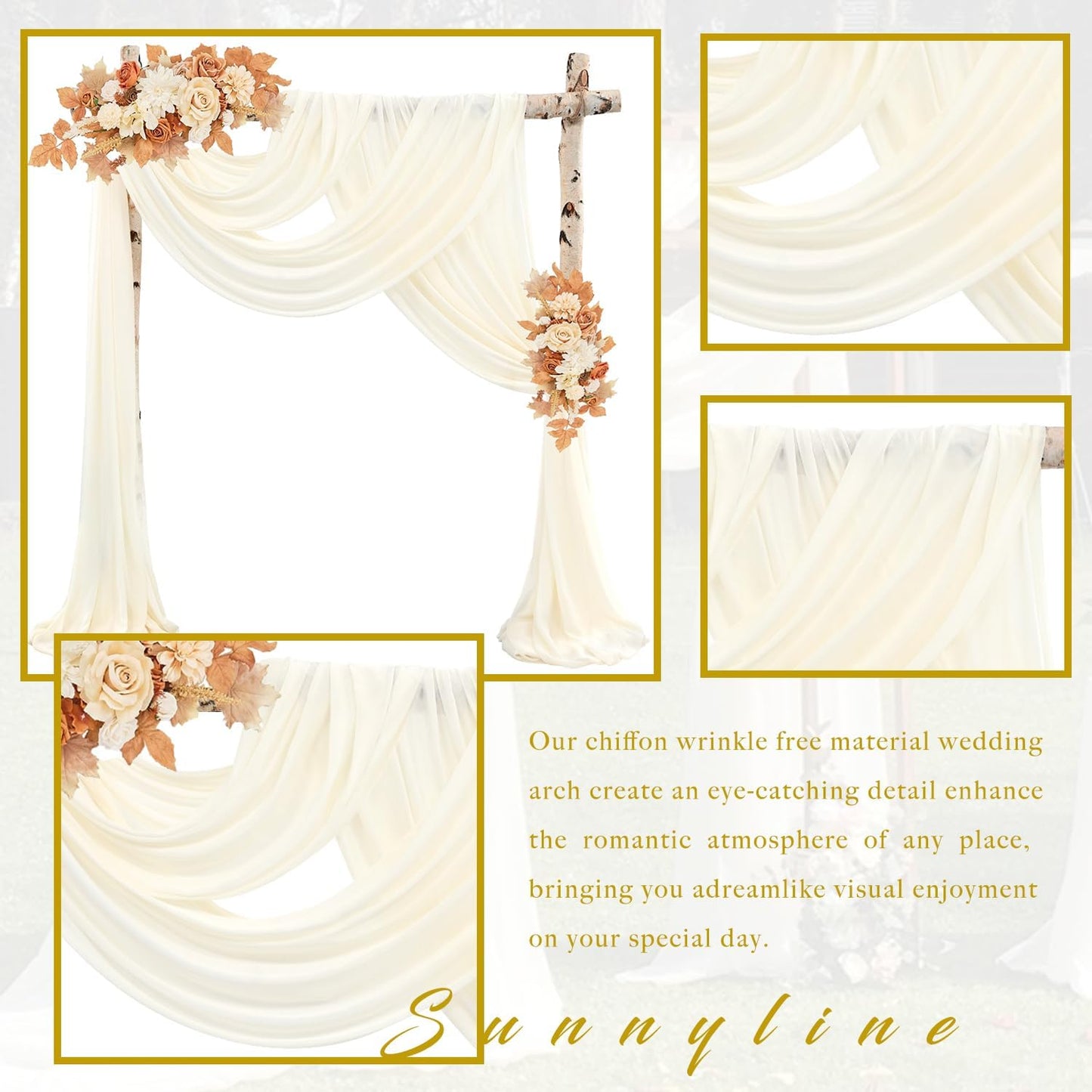 Wedding Arch Draping Fabric 2 Panels 20Ft Length x 28" Width Ivory Arch Drapes Chiffon Fabric Sheer Curtains Backdrop for Party Bridal Ceremony Ceiling Decor Wedding Stage Reception Decorations