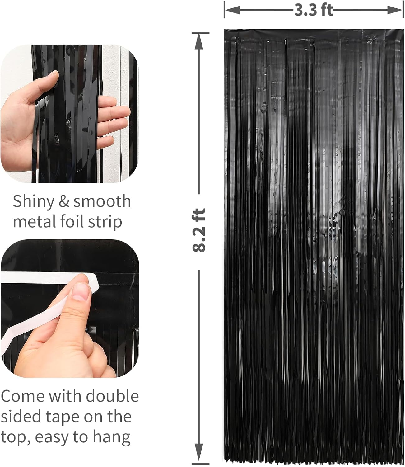 6 Pack Black Foil Fringe Curtains Streamers Party Decorations 3.3 x 8.2 ft, Black Tinsel Curtain Fringe Backdrop for Parties, Door Fringe Birthday Streamers, Photo Booth Backdrops, Party Decor
