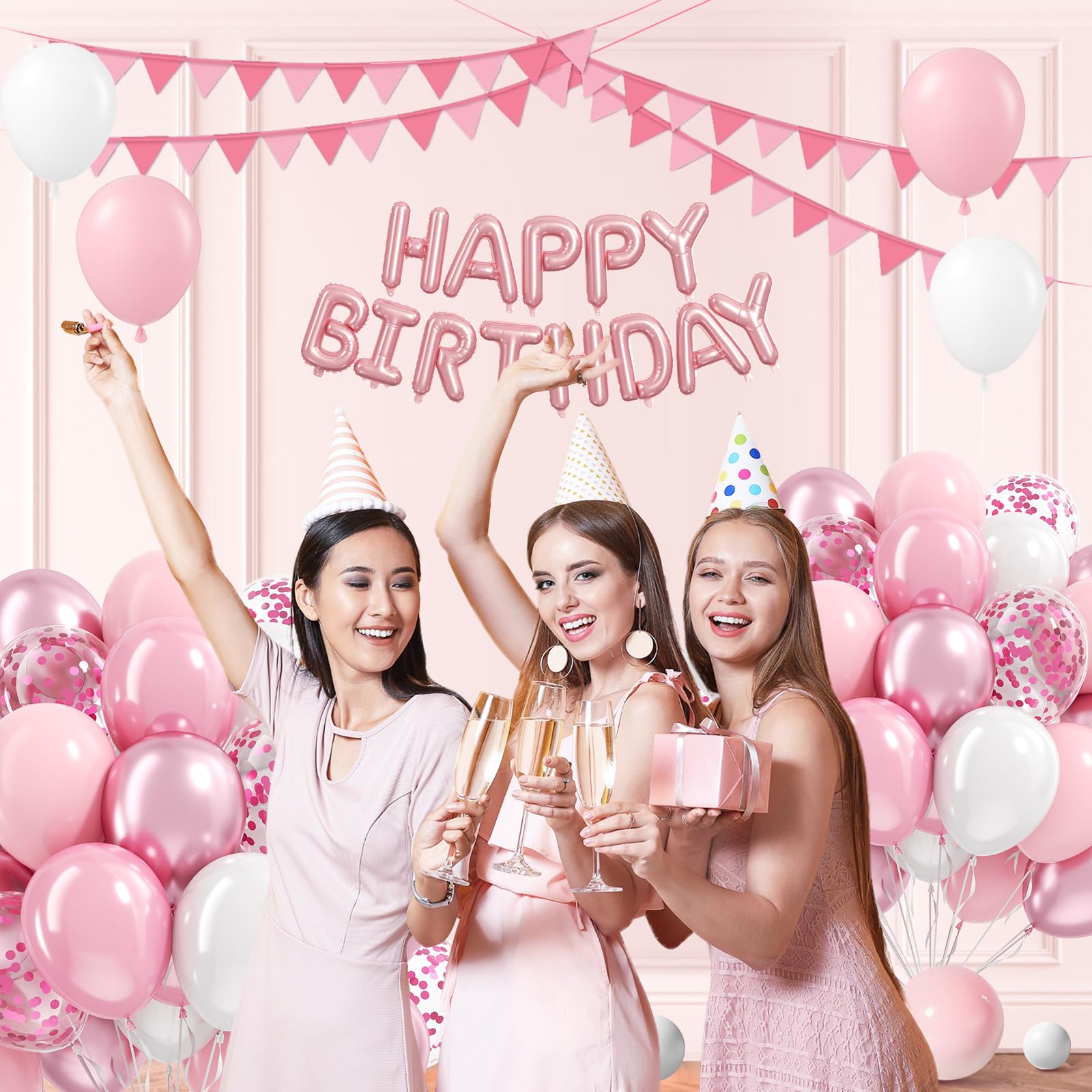 12inch Light Pink and White Balloons with Pearl Baby Pink Confetti Balloons
