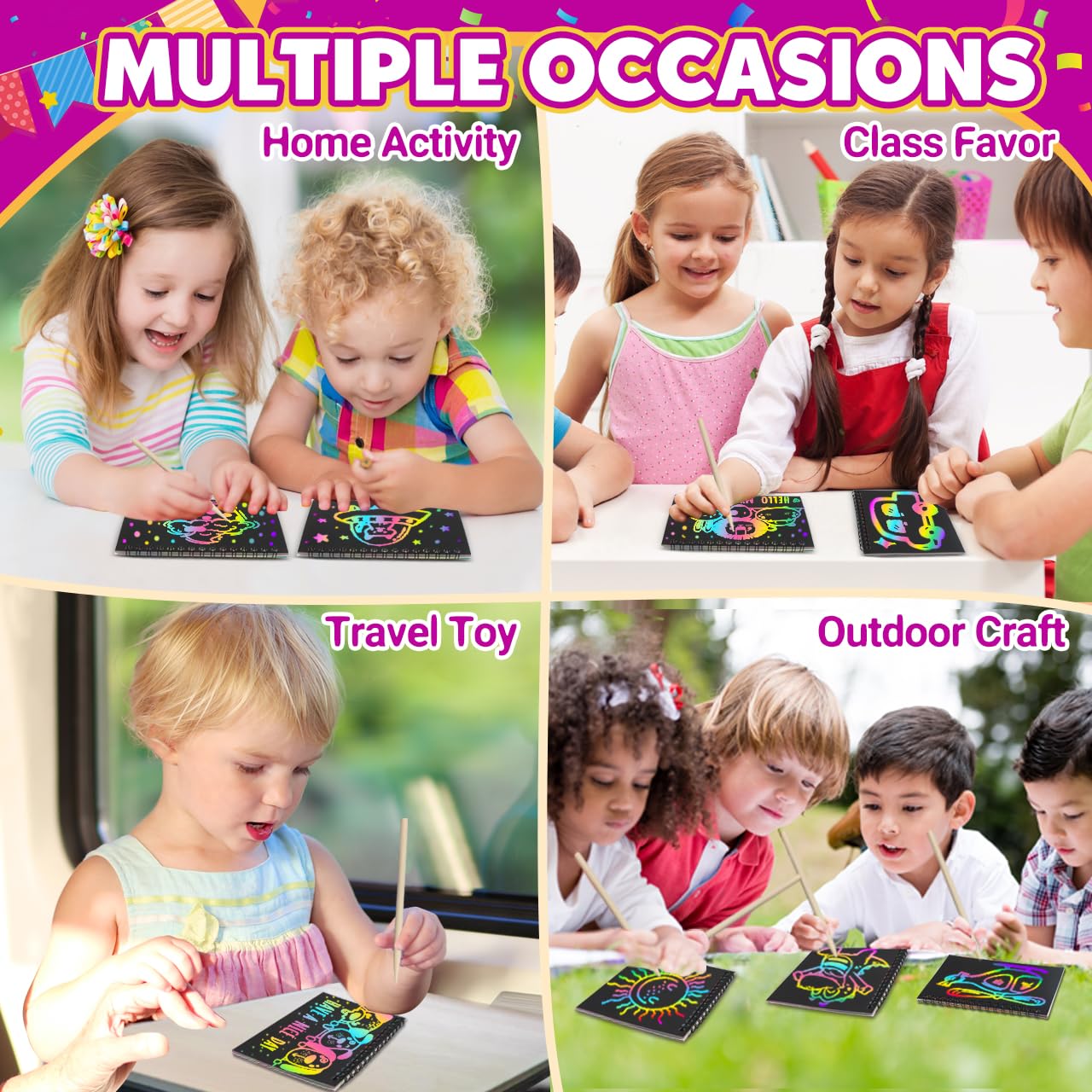 Party Favors for Kids 4-8-12: 24 Pack Scratch Rainbow Art Crafts Notebook
