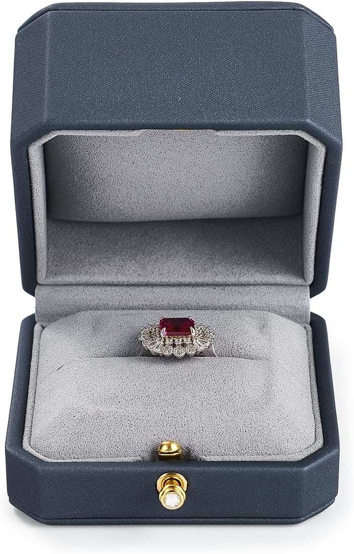 Oirlv Luxury Leather Ring Box for Jewelry Gift Octagon Women Ring Holder for Wedding Day, Proposal, Engagement, Anniversary(Blue,Single)