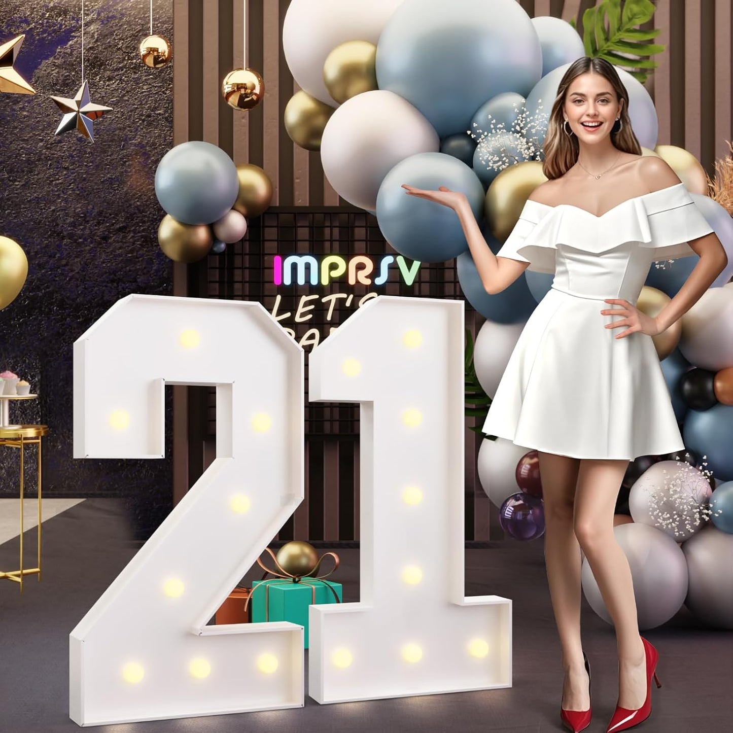 imprsv 3FT Marquee Numbers 21, Light Up Numbers for 21st Birthday Decorations Anniversary Party Decor, Number 21 Light Up Number, Pre-Cut Foam Board Kit