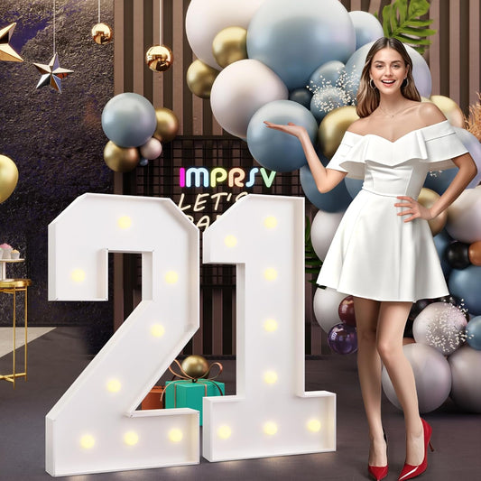 imprsv 3FT Marquee Numbers 21, Light Up Numbers for 21st Birthday Decorations Anniversary Party Decor, Number 21 Light Up Number, Pre-Cut Foam Board Kit