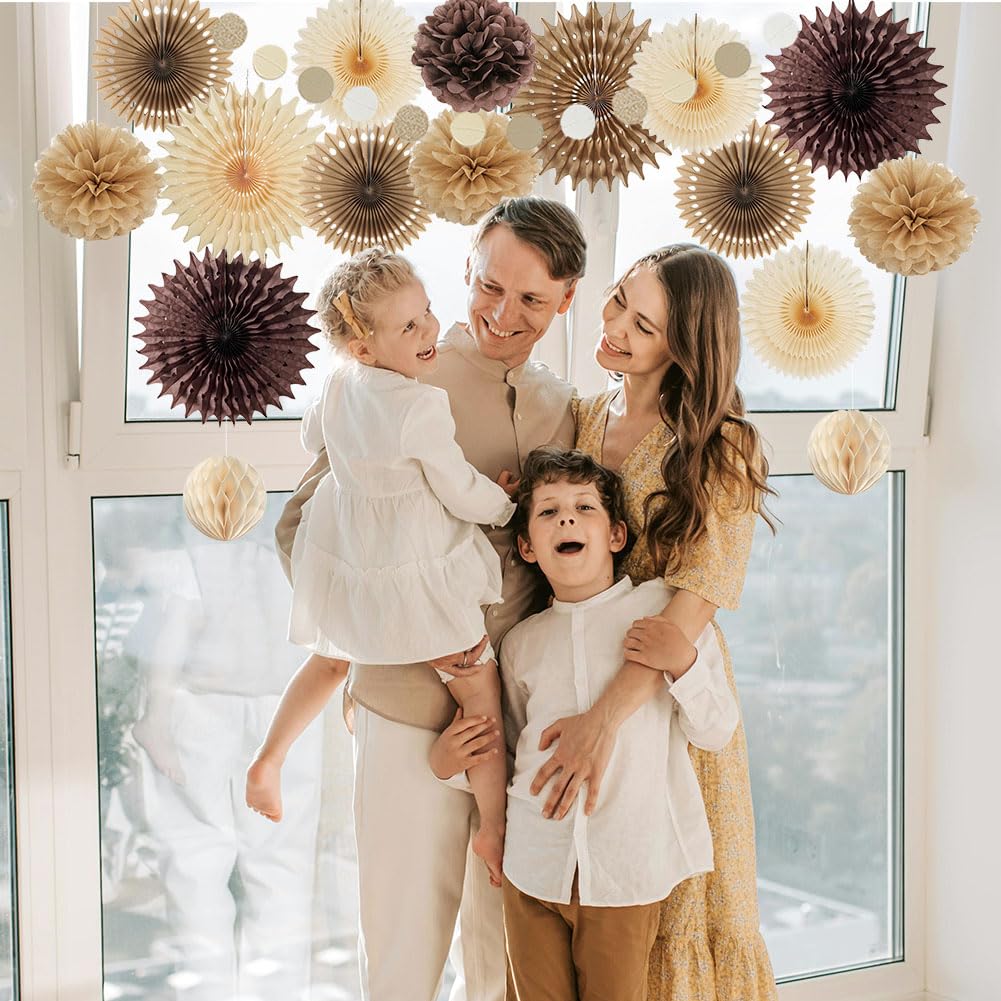 Brown Party Decorations Brown and Beige Paper Fans Party Decorations Neutral Party Decorations