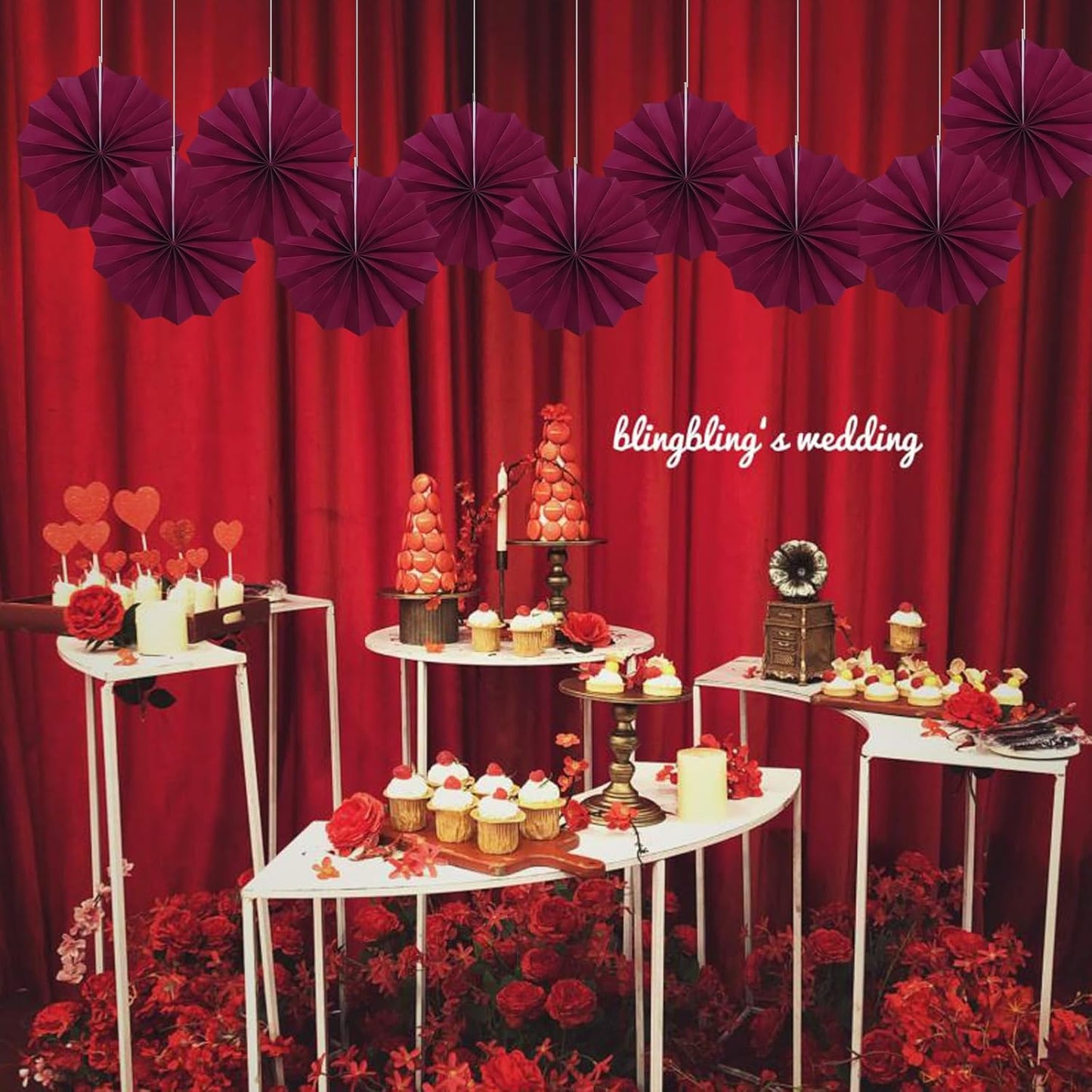 Red Party Decorations,Paper Decorations for Party,Girls Party Decorations Party Paper Fans Bulk 8in,Anniversary Decorations for Party 30 Color DIY Set （Wine Red）