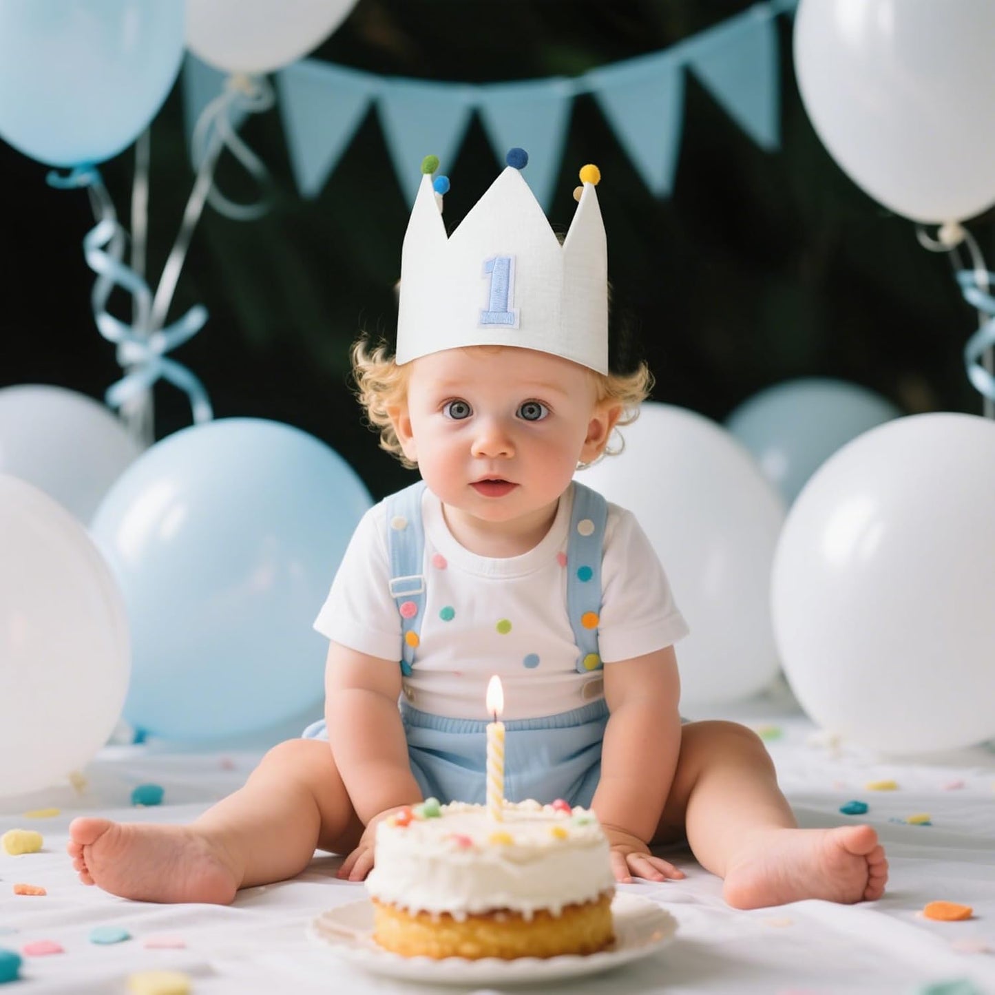 Muslin Crown Hat 1-3 Birthday For Baby Boy Girl Party Decoration Blue Pink Headband