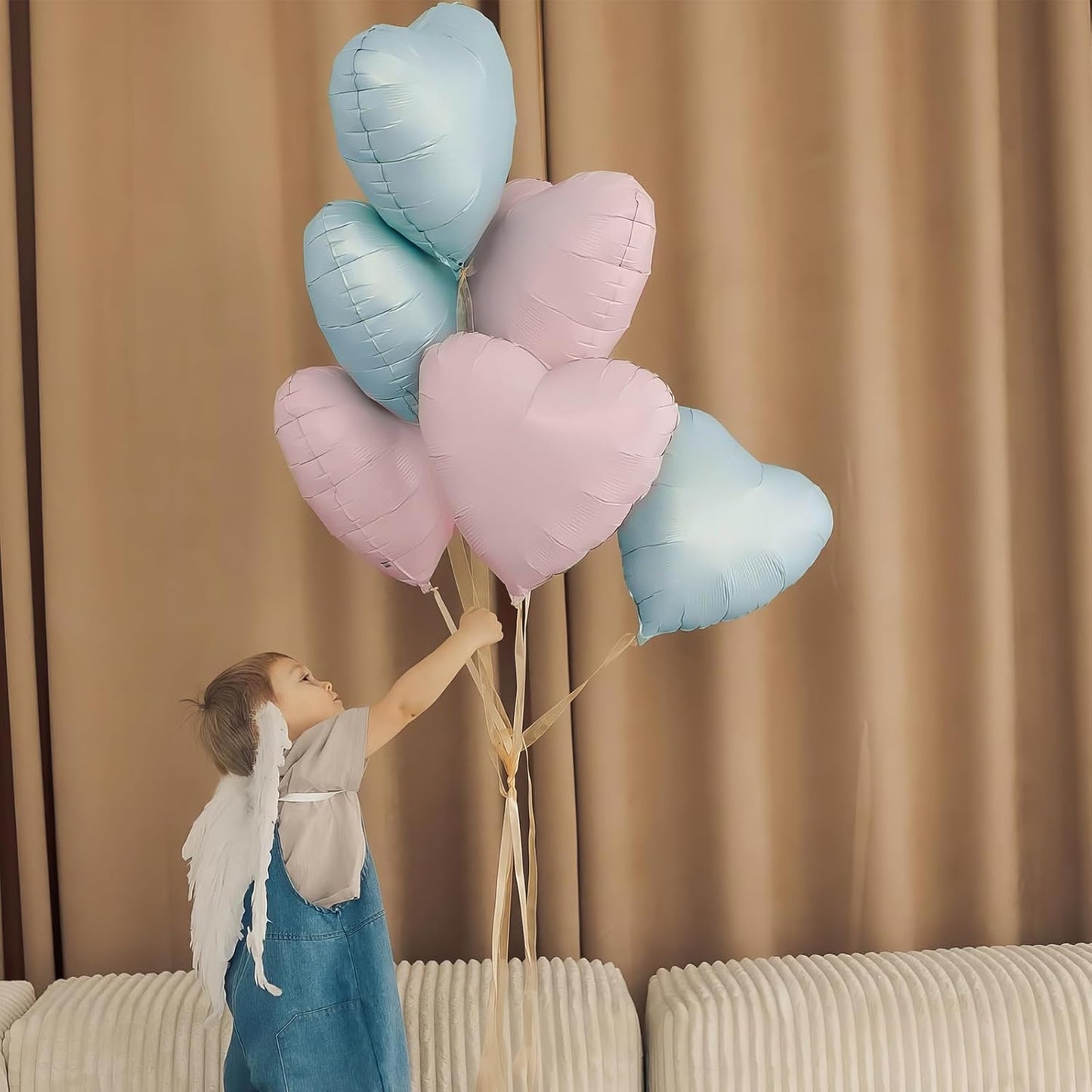 Pink Blue Heart Balloons,12Pcs Baby Pink Heart Shaped Foil Balloons,18Inch Pastel Blue Helium Balloon for Baby Shower Birthday Anniversary Wedding Party Decorations