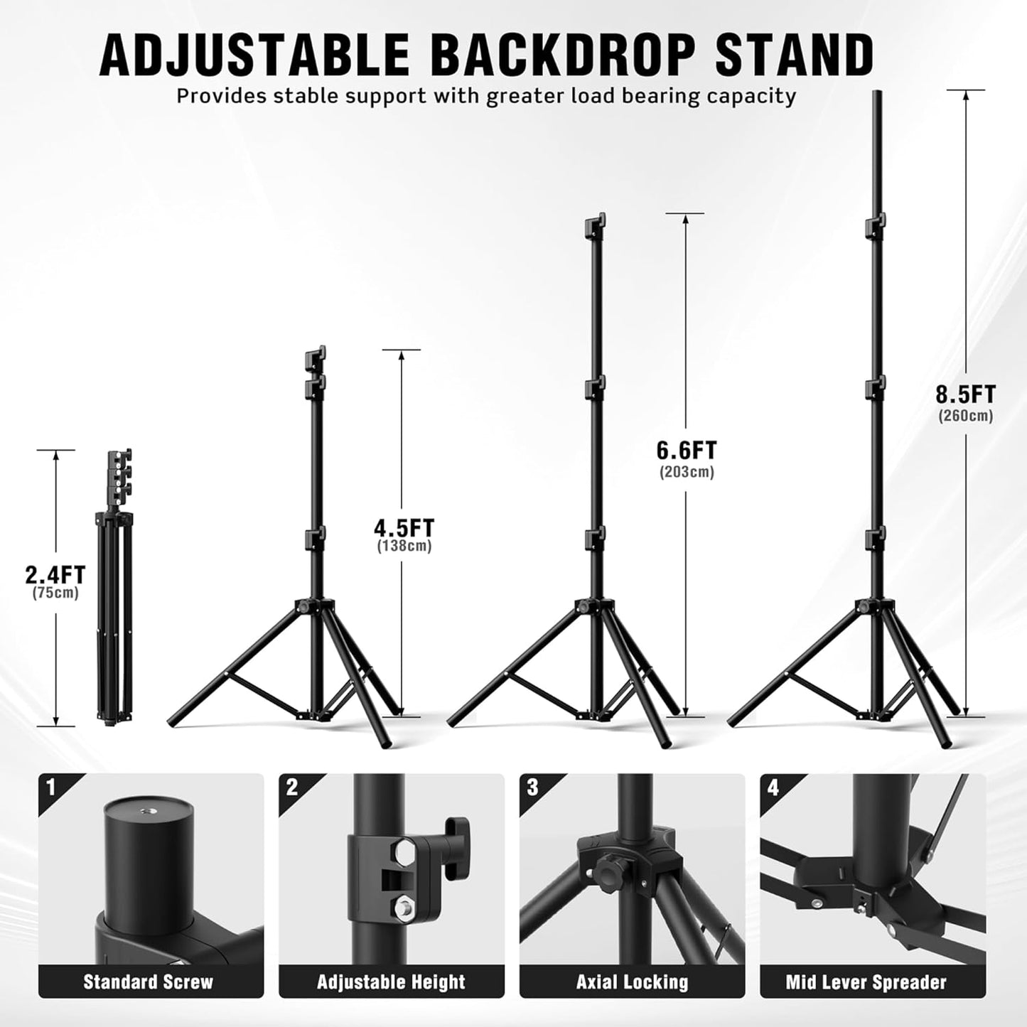 Backdrop Stand for Parties 10 x 8.5 FT, Heavy Duty Photography Backdrop Stand for Events, Video Shooting, Portable Photo Background Stand with Carry Bag, Sandbags, Spring Clamps