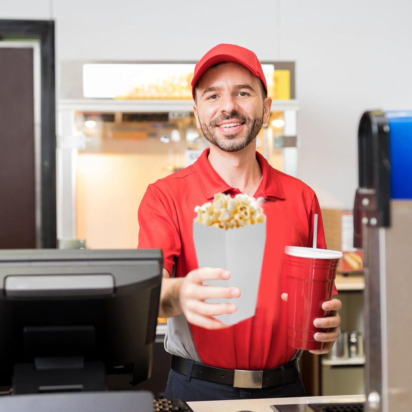 50 Pcs Popcorn Boxes Mini Paper Popcorn Box Cardboard Popcorn Container for Party Disposable Snack Candy Popcorn Bags Popcorn Holder for Movie Nights Birthday Wedding (White)