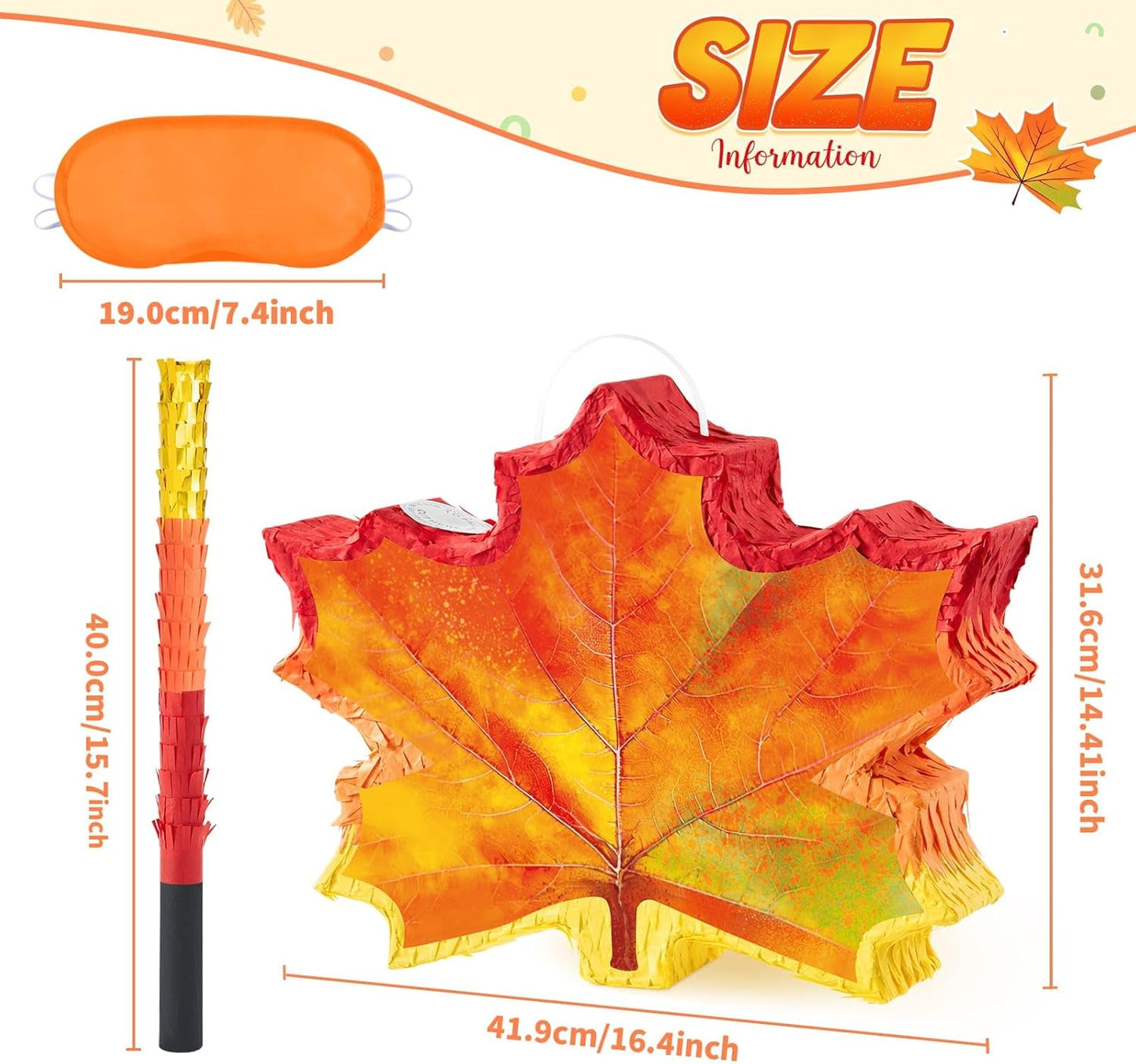 WERNNSAI Fall Leaf Pinata - Maple Leaf Pinata Thanksgiving Party Games for Kids Orange Autumn Hanging Leaves Decor Fall Festival Thanksgiving Family Party Favors with Blindfold