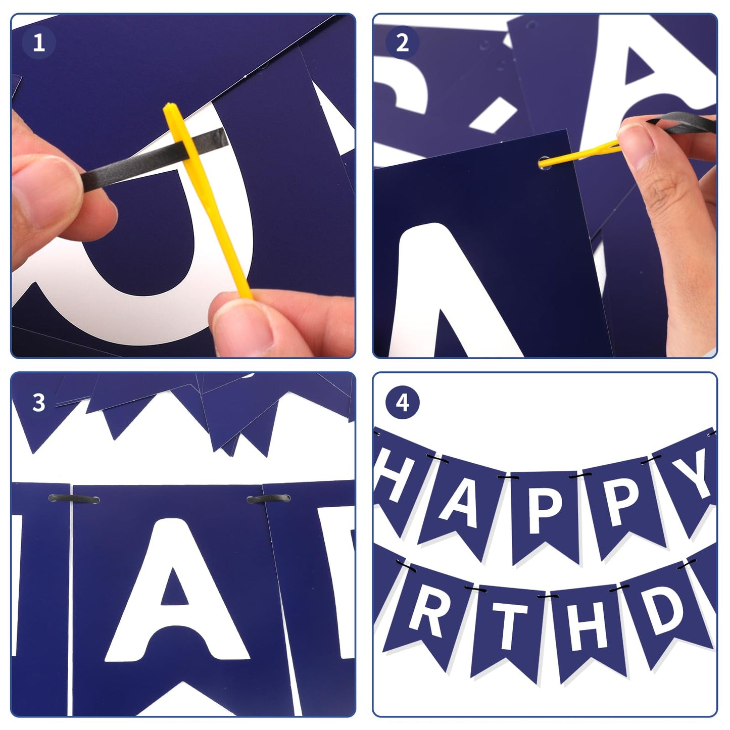 Blue Happy Birthday Banner, Happy Birthday Decorations Hanging Birthday Sign Circle Dot Triangle