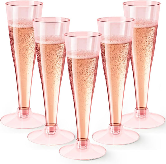 40 Pack Pink Champagne Flutes Plastic Wine Glasses Disposable, 4.5 Oz Clear Mimosa Glasses for 2025 Engagement Wedding Birthday New Years Eve Xmas Party Supplies, Bulk Toasting Cocktail Cups