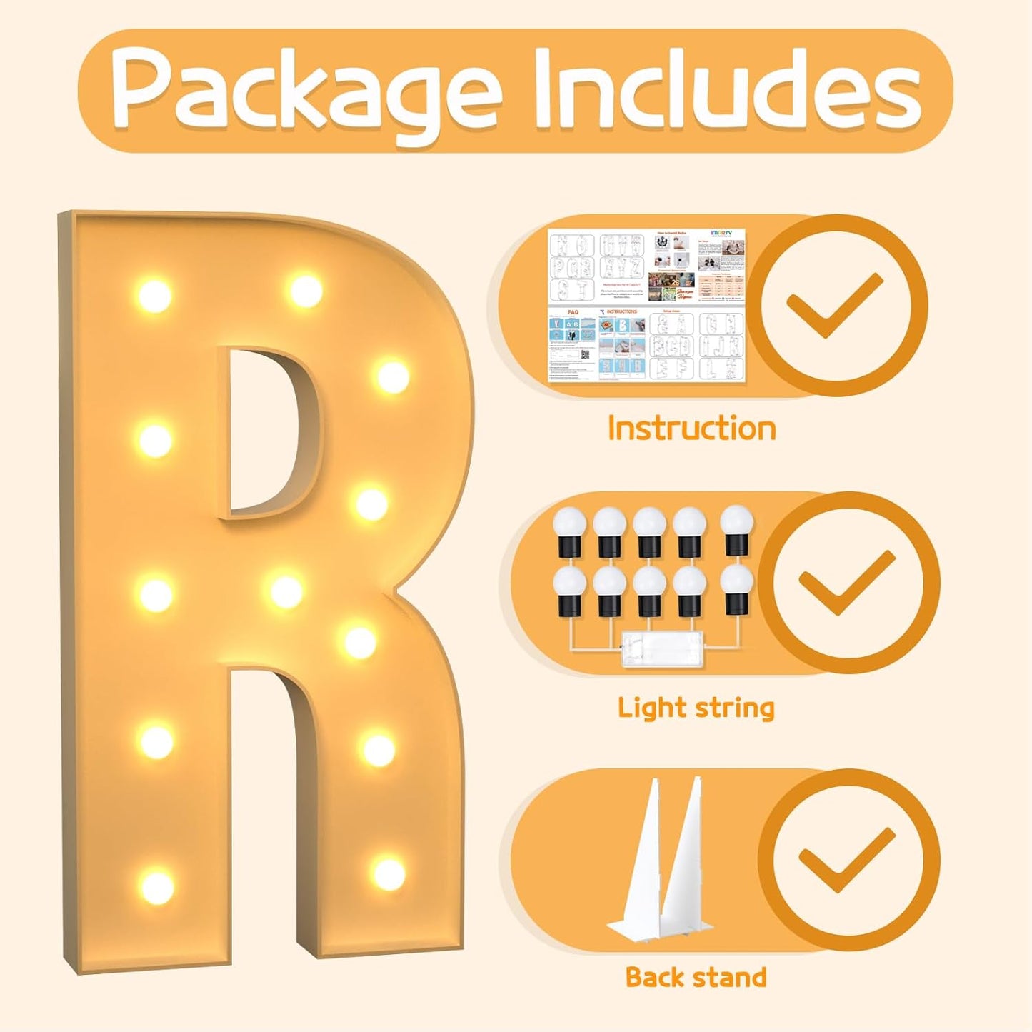 Marquee Letters 4 Feet Tall Large Light Up Letters R Wedding Mr and Mrs Sign Marry Me Engagement Party Decor Yellow Light Birthday Decorations Balloon Arch Kit Foam Sign R