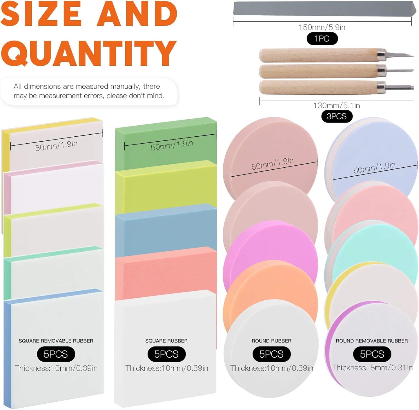 Rustark 22 Pcs Mixed Rubber Stamp Carving Blocks Set with Carving Knives and Whetstone, Carve Block Printing Carving Block Kit for Printmaking, Scrapbooking, Sculpting, Stamping