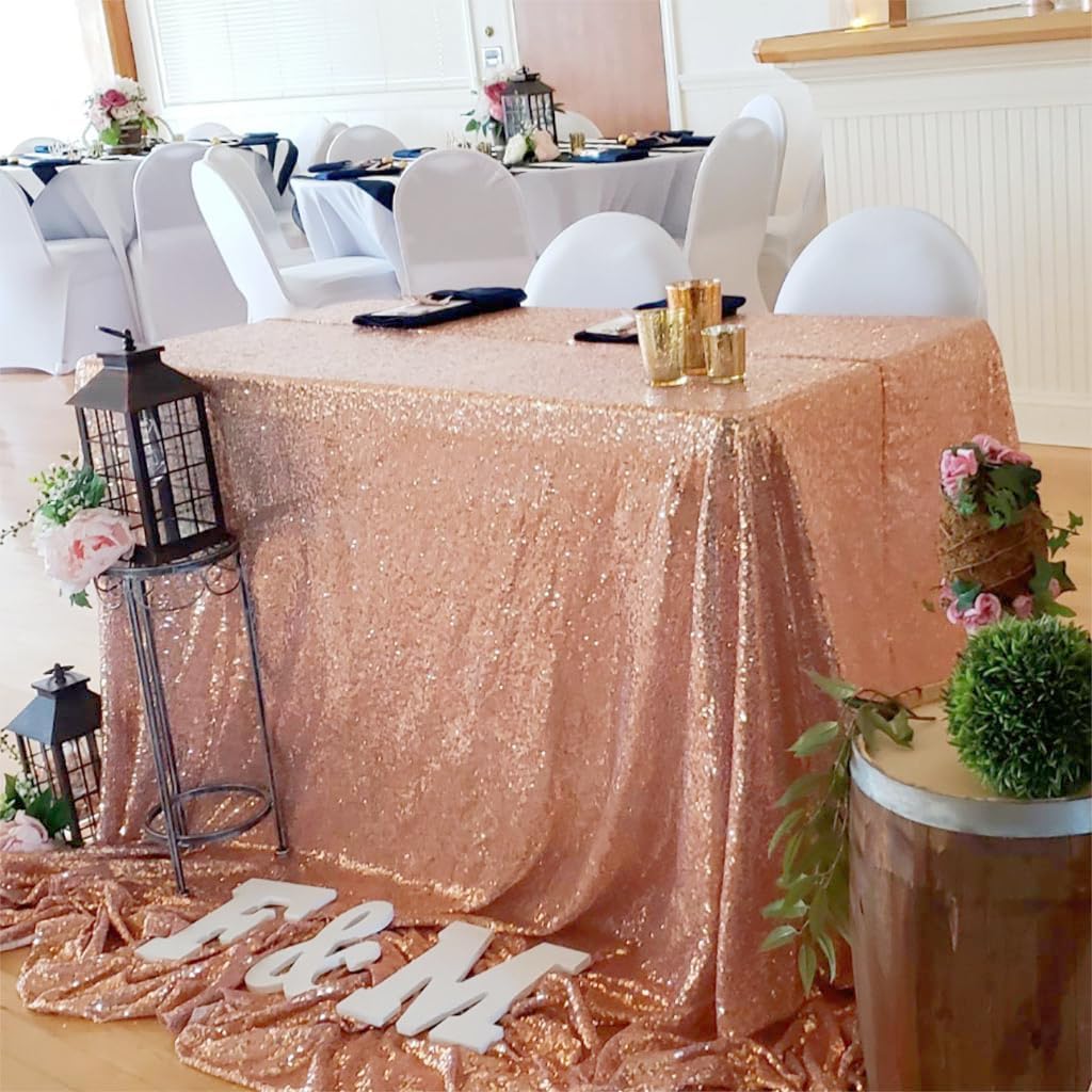 ShinyBeauty Rose Gold Table Cloths for Party 2 Packs, 72X72 Inch Sequin Tablecloths Square Glitter Table Cloth Overlay Rose Golden Tablecloths Rectangular for Wedding, Birthday Tables