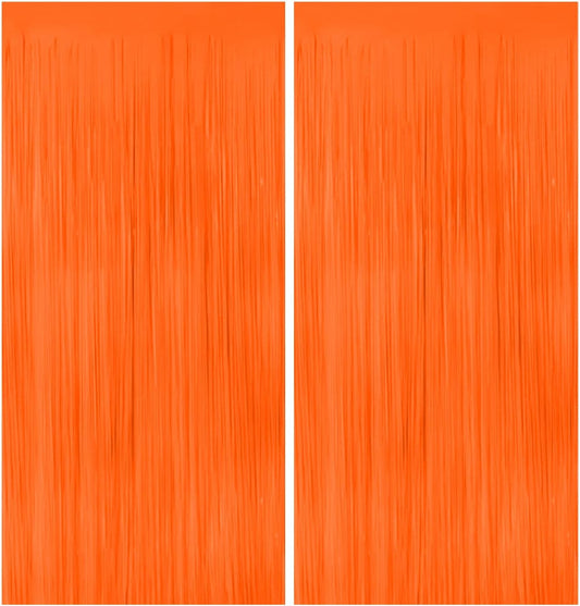 CANREVEL 2 Pack 3.3x6.6 Feet Orange Foil Fringe Backdrop Curtains, Tinsel Streamers for Basketball Theme Birthday Party, Graduation, Halloween, Fall Party Decorations