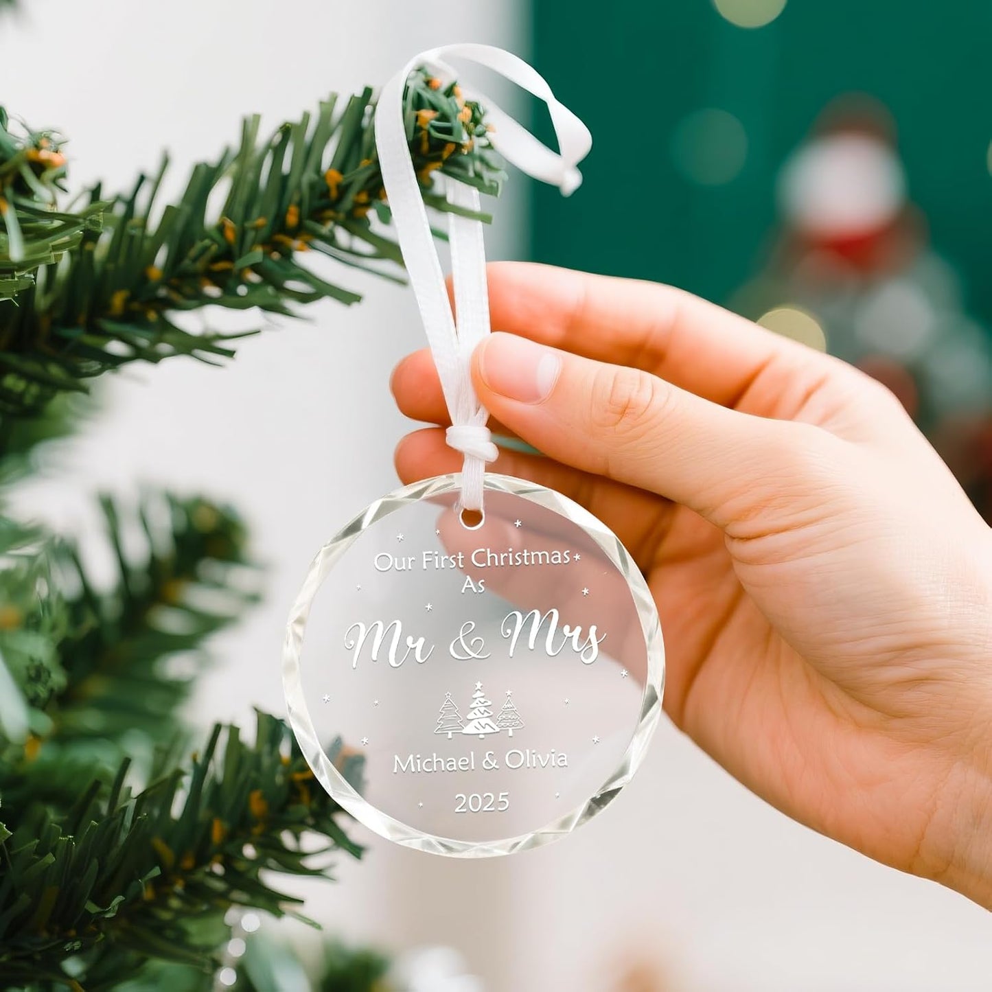 Personalized First Christmas Married Ornament, Custom Engaged Christmas Ornament 2025 with Names, Engagement Gifts for Couples, Customized Wedding Gifts for Newlywed