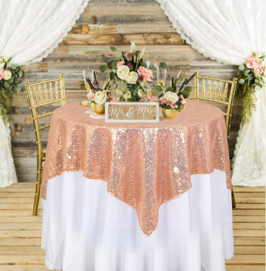 ShinyBeauty Small Tablecloth Square 36x36-Inch Rose Gold Sequin Tablecloths Glitter Table Cover Overlay Rose-Golden Wedding Table Cloths Sequin Fabric Table Linen for Round Tables Birthday