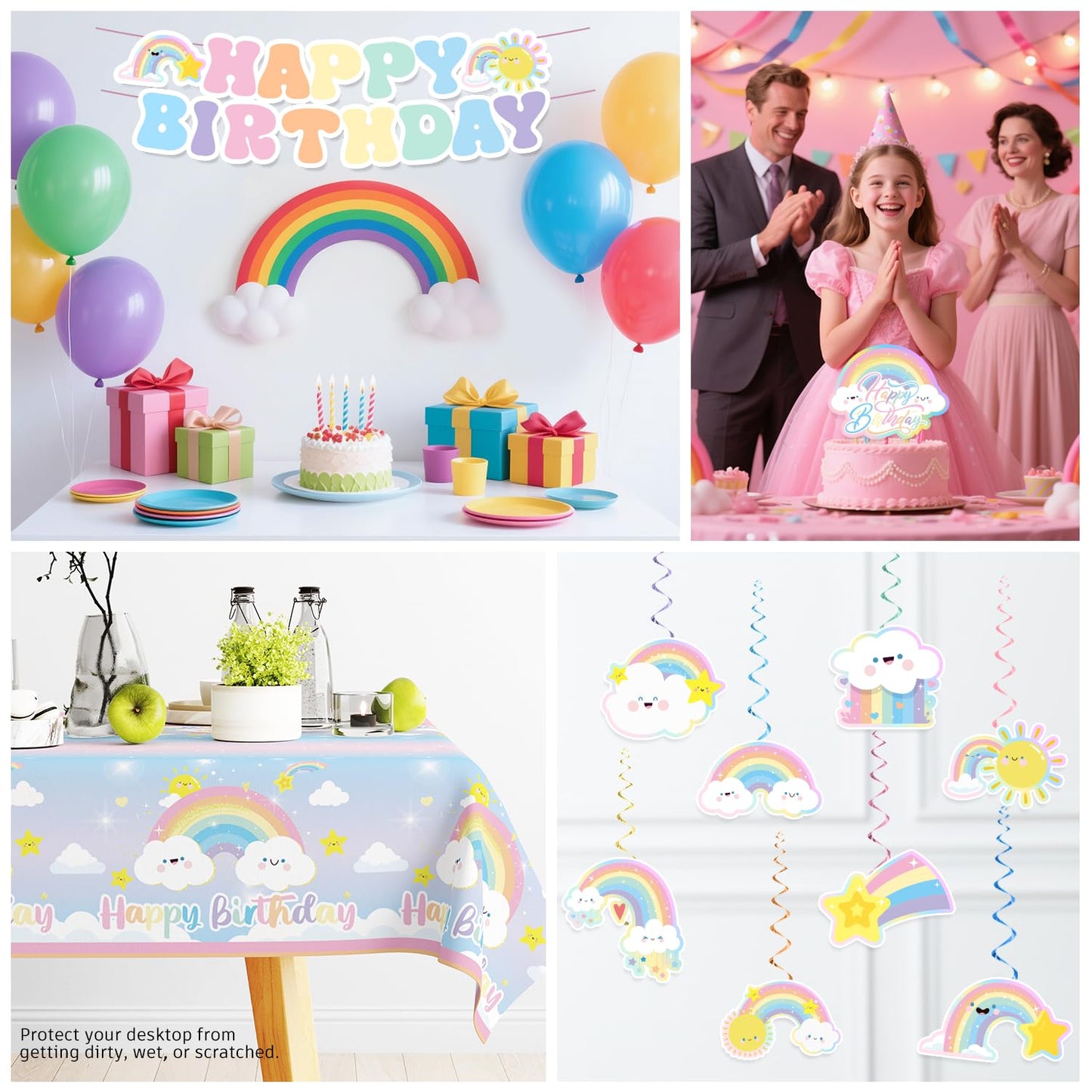 Xynic 174pcs Rainbow Birthday Decorations Tableware Complete Party Set