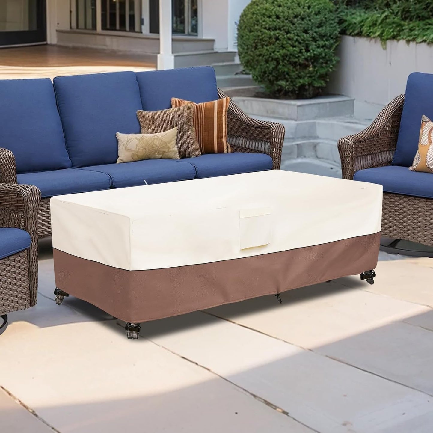 okcool Outdoor Coffee Table Cover,Waterproof Rectangular Patio Small Side Table Cover,48 x 28 x 16 inch, Outdoor Table Covers Waterproof Rectangle,Beige & Brown