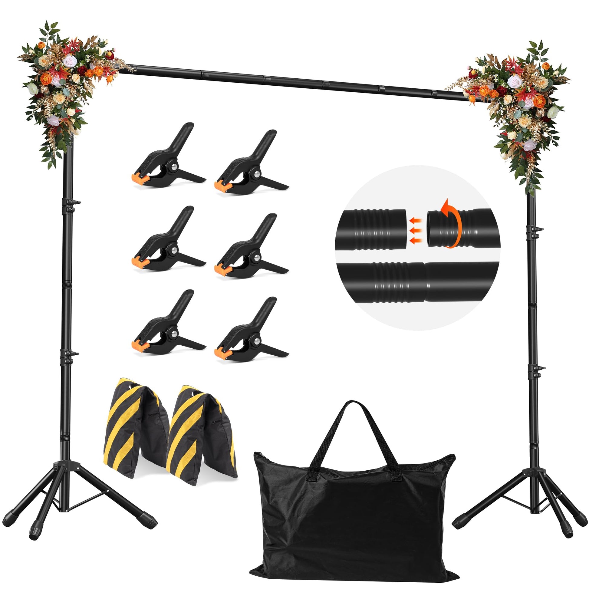 Backdrop Stand, Adjustable 10x7.5 FT Background Stand Backdrop for Parties, Photo Video Studio