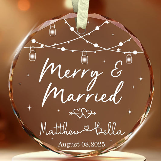 Personalized Wedding Christmas Ornament for Couples 2025 - The Year We Became Mr & Mrs - Merry & Married Christmas Ornaments - Wedding Gifts For Newlywed Couple, Bride And Groom