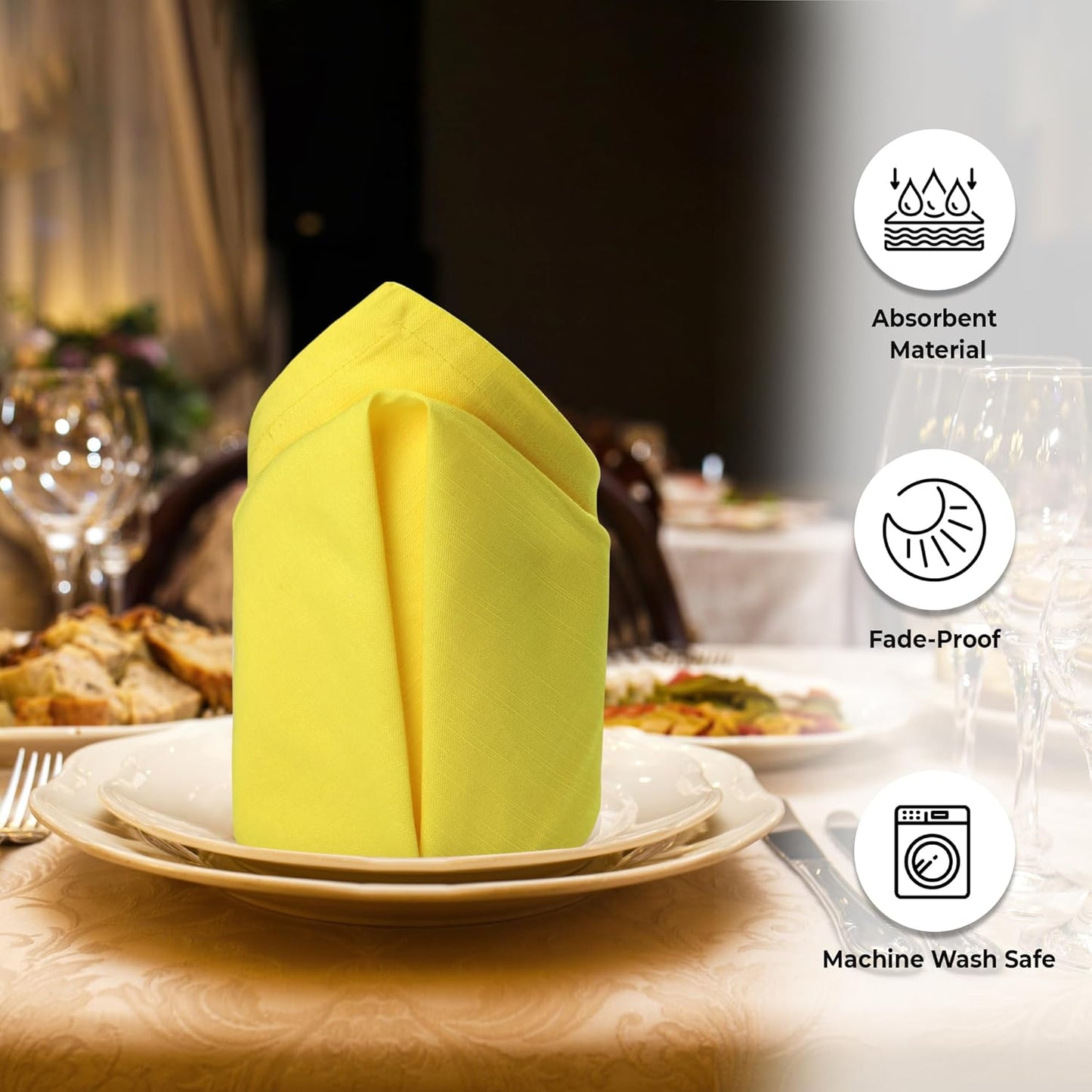 Urban Villa Yellow Napkins Solid Set of 12 Cloth Dinner Napkins Size 20x20 Inches Cloth Napkins 100% Cotton with Mitered Corners Ultra Soft Dinner Napkins