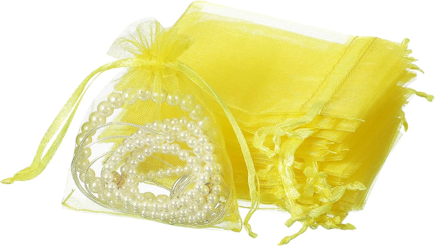 uxcell 50 Pcs Organza Gift Bags, 2.7x3.5 Inch Drawstring Pouches Jewelry Gift Bags, Small Wedding Favor Pouches for Christmas Birthday Wedding Goodie Candy Candle, Yellow